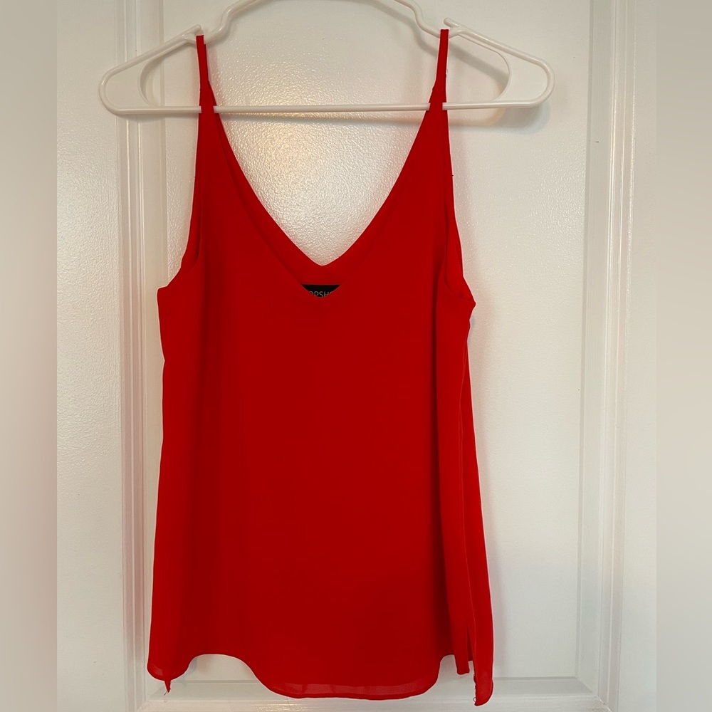 TOPSHOP V-Front Cami Top in Red Size 4